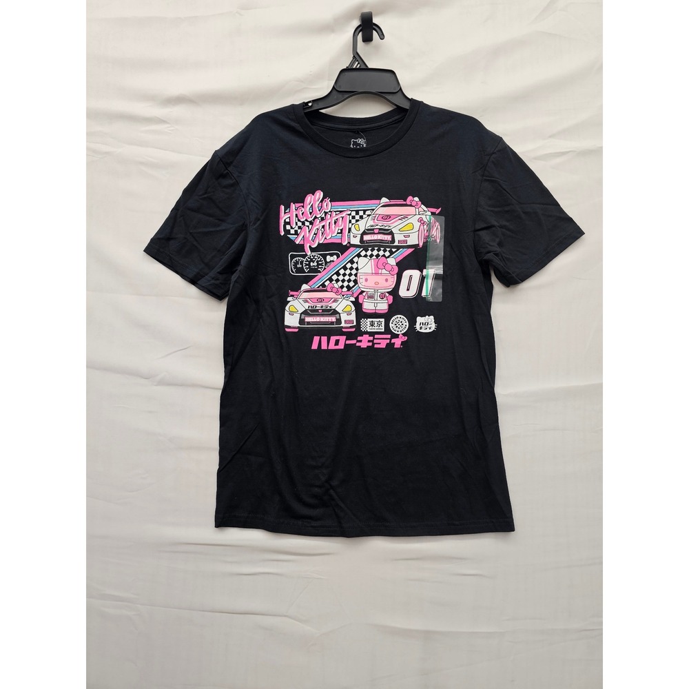 Sanrio Womens Hello Kitty Racing Graphic T-Shirt Black Cotton Casual Size Medium